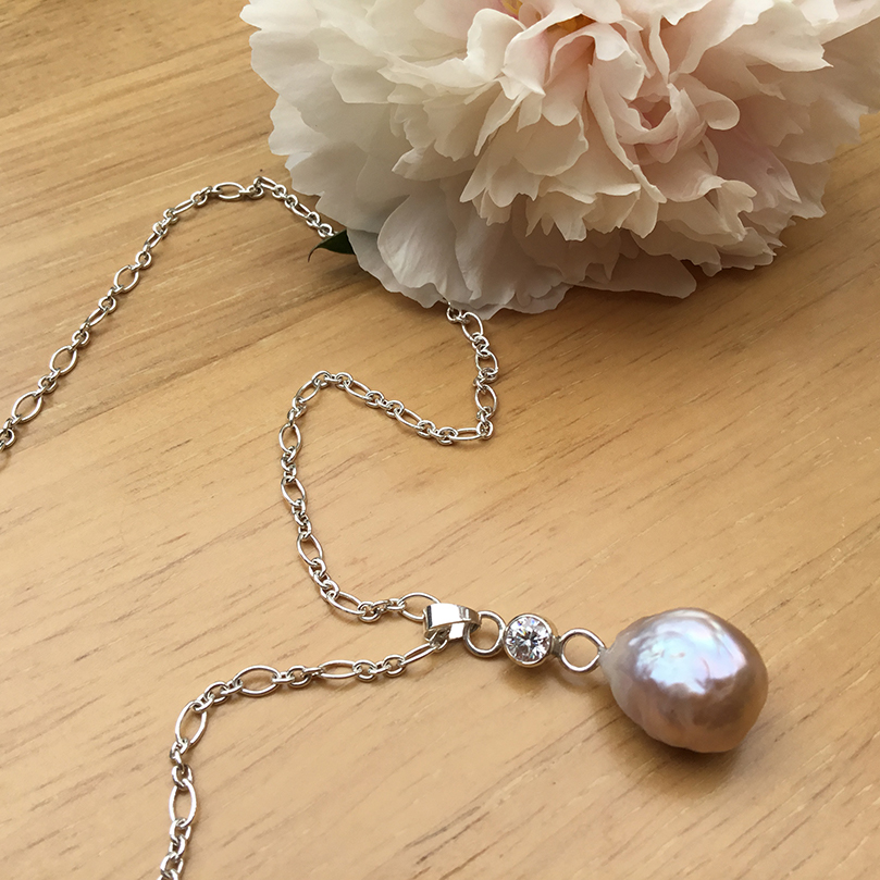 Large Natural Baroque Pearl Pendant With Fancy Link Chain