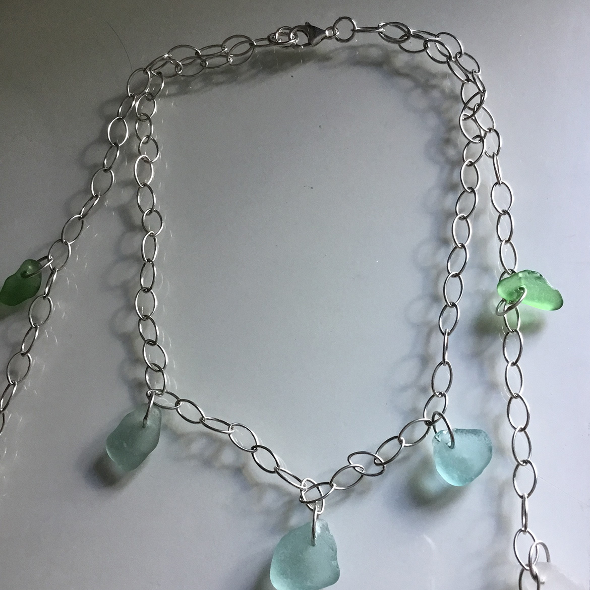 Sterling Silver Double Row Multi Charm Sea Glass Necklace