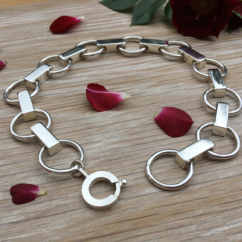 Handmade Solid Sterling Silver Art Deco Style Chain Bracelet