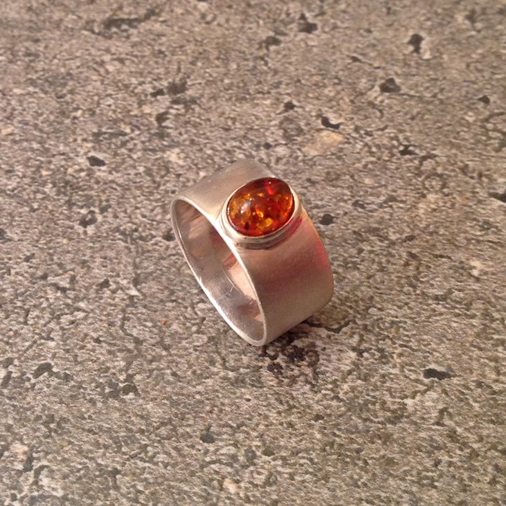 Men's Sterling Silver Ring With Amber Stone
